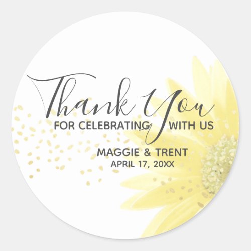 Yello Daisy Floral Thank You Classic Round Sticker