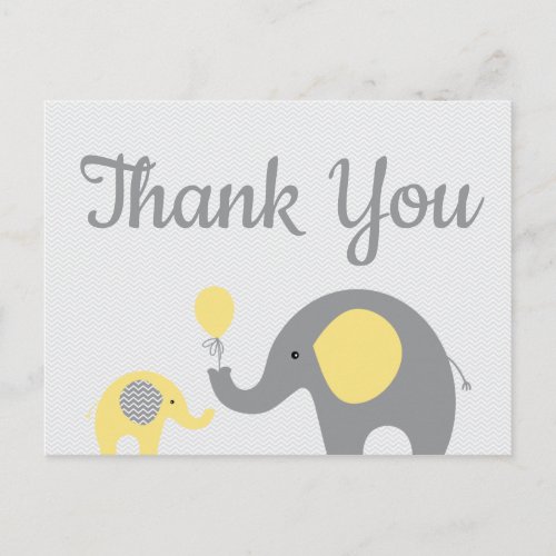 Yello Gray Elephant Baby Shower Thank You Postcard