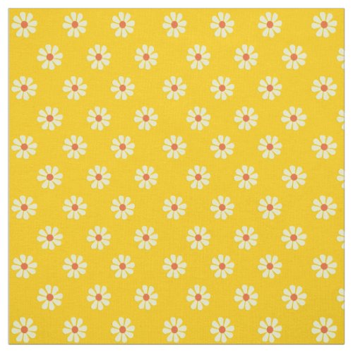 Yellow 1960s Retro Flower Power 56 W Combed Cotto Fabric