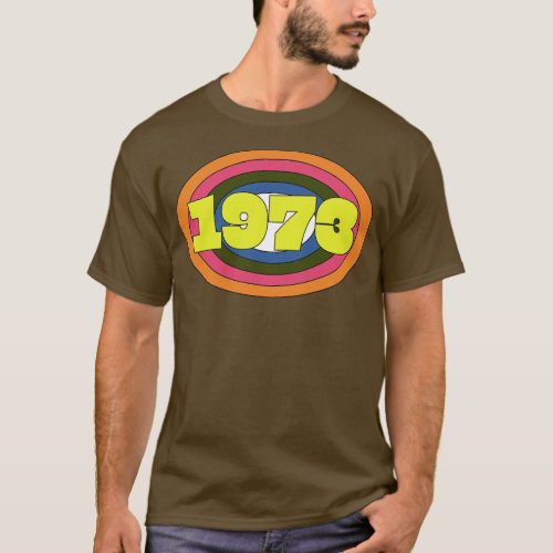 Yellow 1973 Year Rainbow Ellipse Vintage Typograph T_Shirt