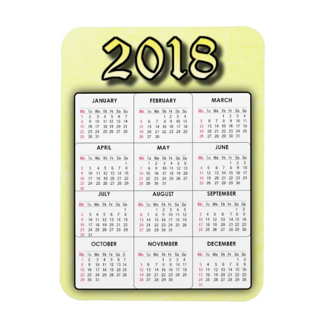 Yellow 2018 Calendar Magnet (Vertical)