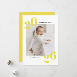 Yellow 2026 Bold Typography Happy New Year Photo Holiday Card