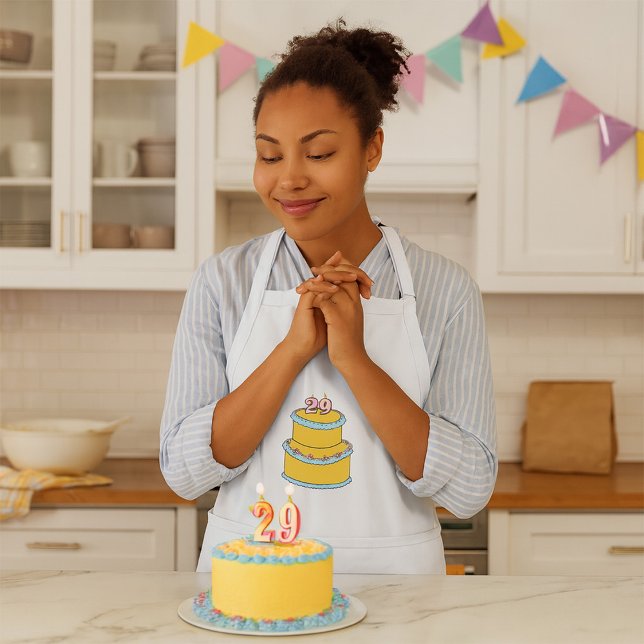 Yellow 29th Birthday Cake with Pink Roses Adult Apron (Creator Uploaded)
