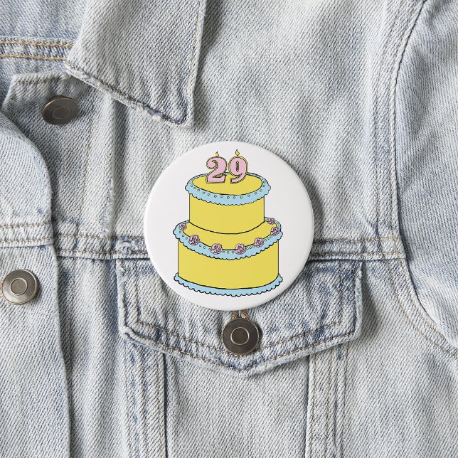 Yellow 29th Birthday Cake with Pink Roses Button (Creator Uploaded)