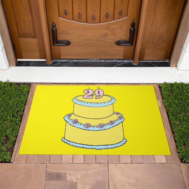 Yellow 29th Birthday Cake with Pink Roses Doormat (Creator Uploaded)