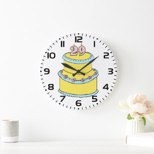 Yellow 29th Birthday Cake with Pink Roses Large Clock