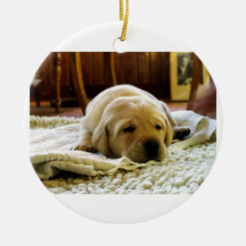 yellow 2 lab puppy ceramic ornament