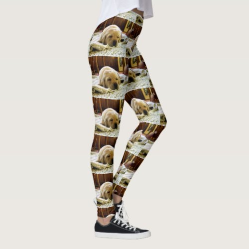 yellow 2 lab puppy leggings