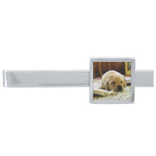 yellow 2 lab puppy silver finish tie bar