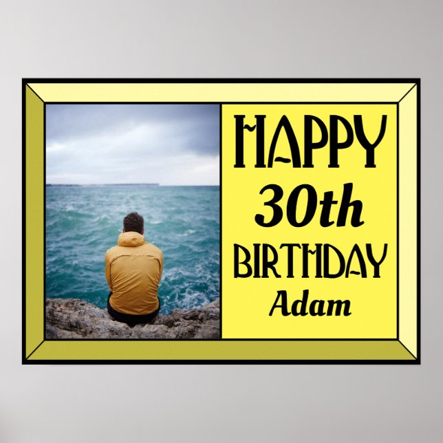 Yellow 30th Art Deco Birthday Photo Poster (Front)