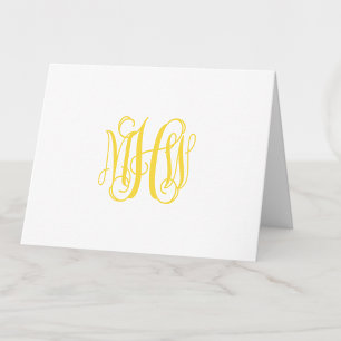 Yellow 3 Initial Vine Script Monogram DIY BG Thank You Card