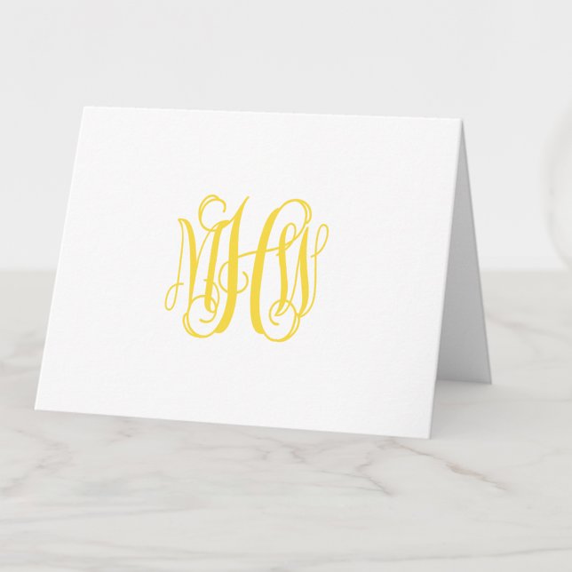 Yellow 3 Initial Vine Script Monogram DIY BG Thank You Card (Creator Uploaded)