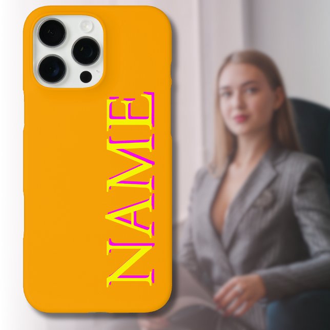 Yellow 3D Magenta Modern Name | Trendy Cool Orange Case-Mate iPhone Case (Creator Uploaded)