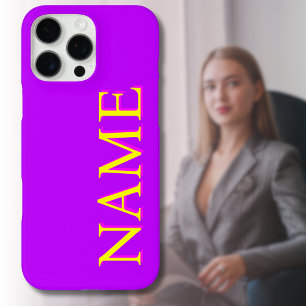 Yellow 3D Magenta Modern Name Trendy Cool Purple iPhone 16 Pro Max Case