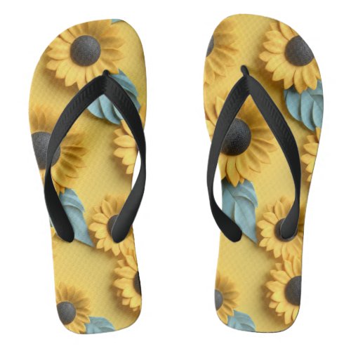 Yellow 3D Sunflower Flip Flops