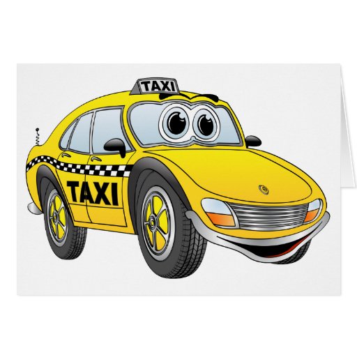 Yellow 4 Door Taxi Cab Cartoon Greeting Card | Zazzle