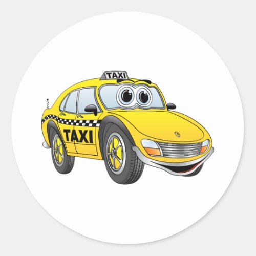 Yellow 4 Door Taxi Cab Cartoon Classic Round Sticker