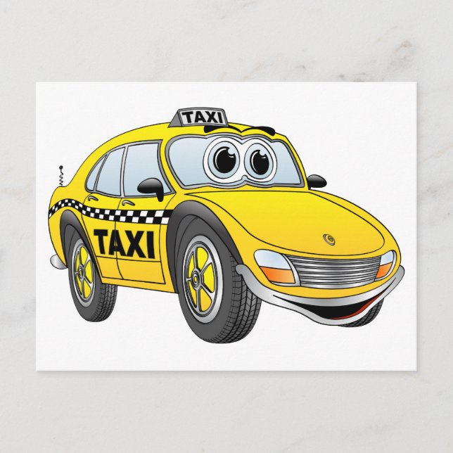 Yellow 4 Door Taxi Cab Cartoon Postcard (Front)