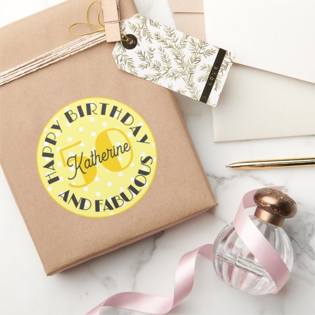 Yellow 50 and Fabulous Birthday Sticker (Gifting)