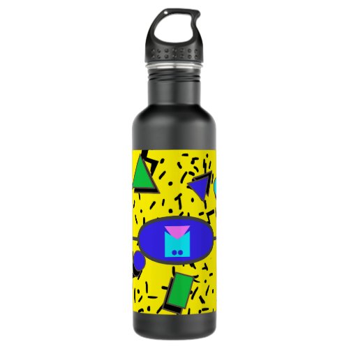 Yellow 80s Memphis Abstract Style Retro Monogram Stainless Steel Water Bottle