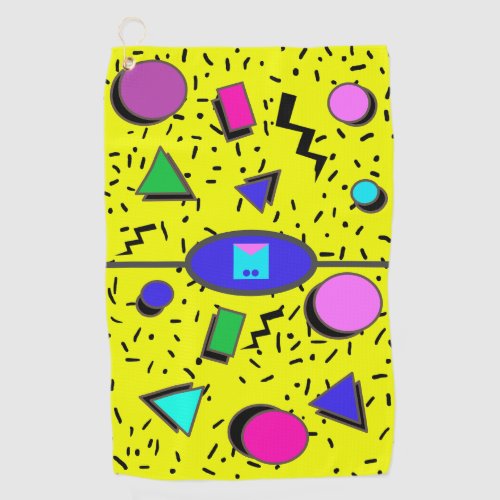Yellow 80s Memphis Abstract Style Retro Seamless Golf Towel