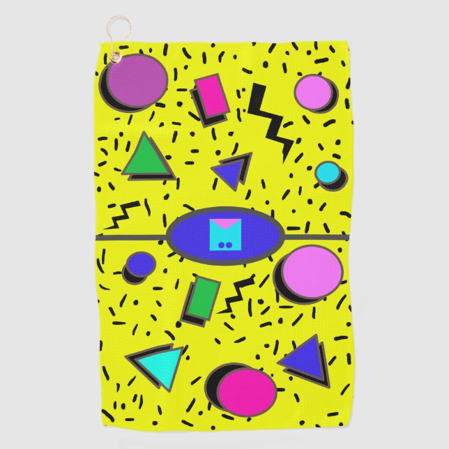Yellow 80s Memphis Abstract Style Retro Seamless Golf Towel (Front)