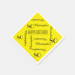 Yellow 80th Birthday Party Repeat Name, Paper Napkins