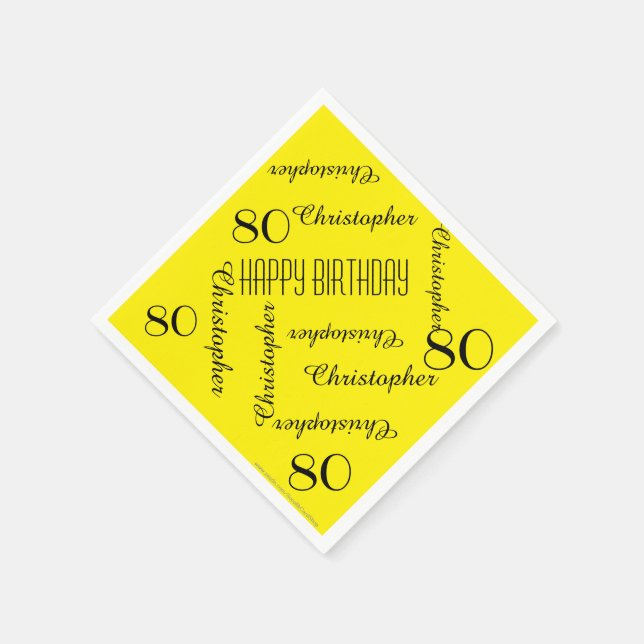Yellow 80th Birthday Party Repeat Name, Paper Napkins (Corner)