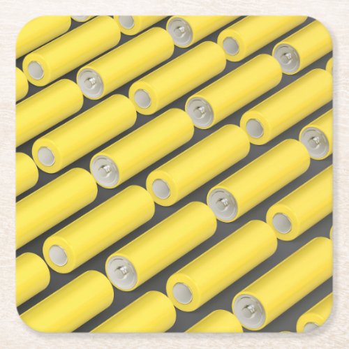 Yellow AA size batteries Square Paper Coaster