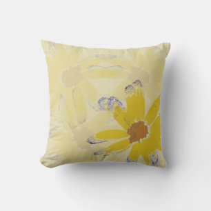Yellow Abstract Daisy Flower Throw Pillow