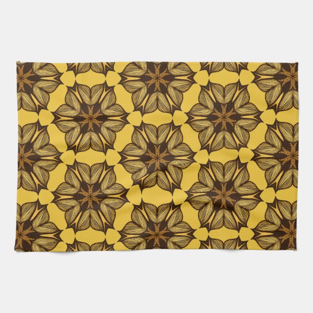 Yellow Abstract Floral Pattern Kitchen Towel (Horizontal)