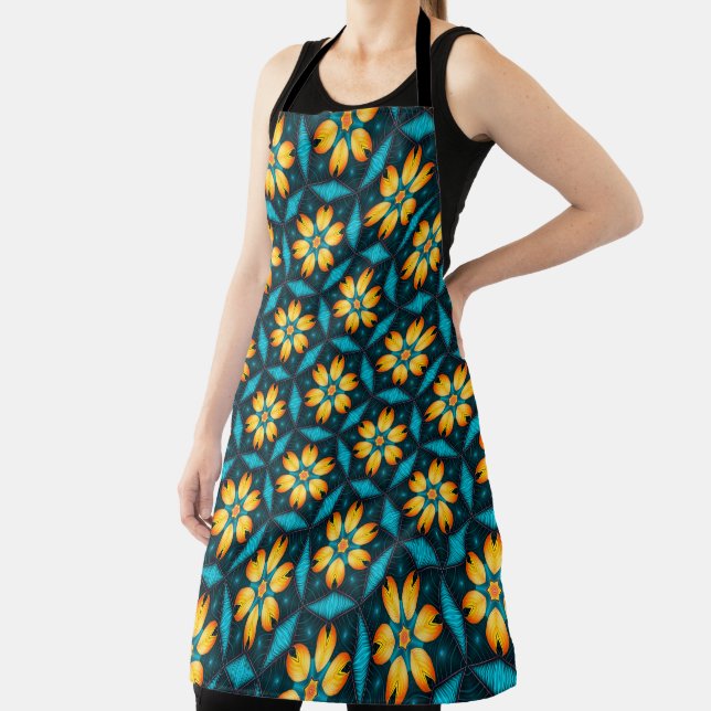 Yellow Abstract Flowers Apron (Insitu)