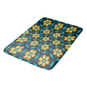 Yellow Abstract Flowers Bath Mat