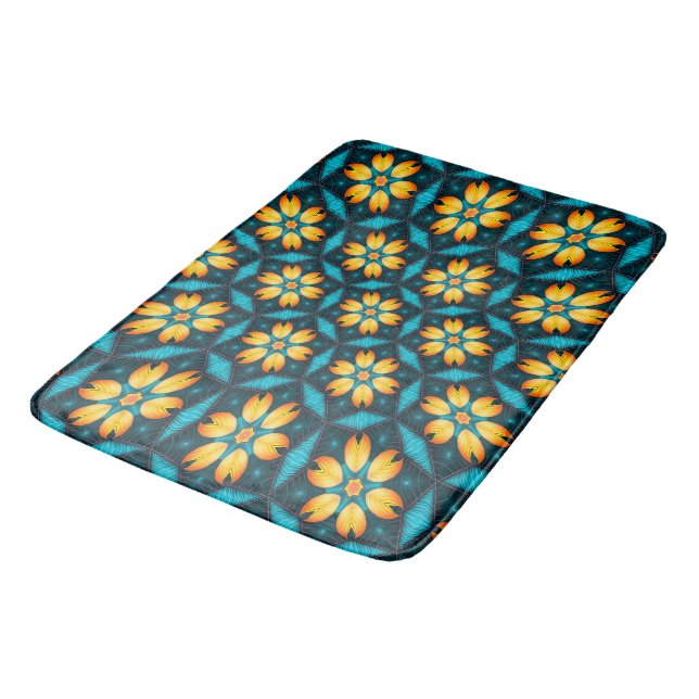 Yellow Abstract Flowers Bath Mat (Angled)