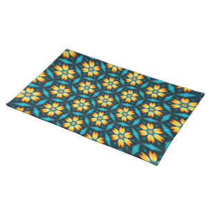 Yellow Abstract Flowers Cloth Placemat