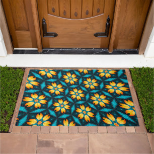 Yellow Abstract Flowers Doormat