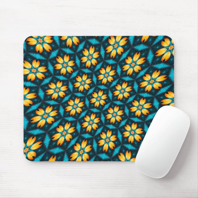 Yellow Abstract Flowers Mouse Pad (With Mouse)