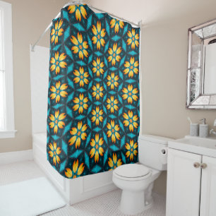 Yellow Abstract Flowers Shower Curtain