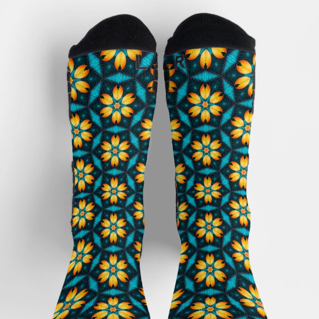 Yellow Abstract Flowers Socks (Top)