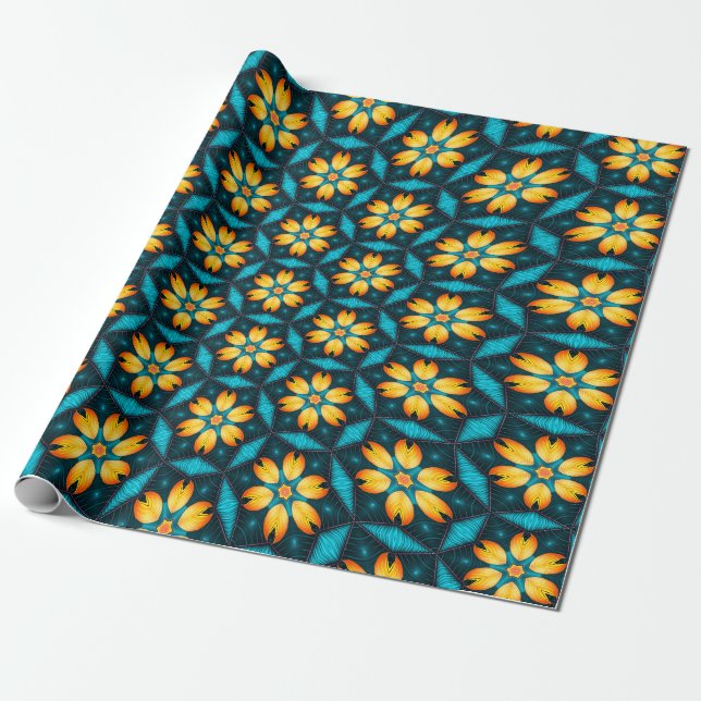 Yellow Abstract Flowers Wrapping Paper (Unrolled)