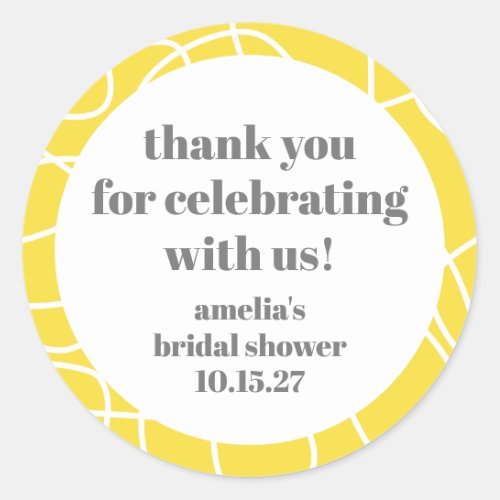 Yellow Abstract Line Custom Bridal Shower Thanks Classic Round Sticker
