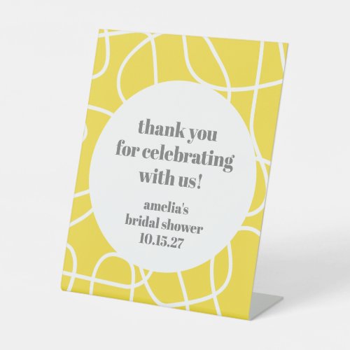 Yellow Abstract Line Custom Bridal Shower Thanks Pedestal Sign