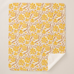 Yellow Abstract Mid Century Modern Flower Sherpa Blanket