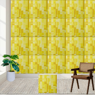 Yellow Abstract Paint Strokes Ceramic Tile