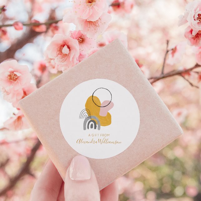 Yellow Abstract Personalized A Gift From Name Classic Round Sticker (Creator Uploaded)