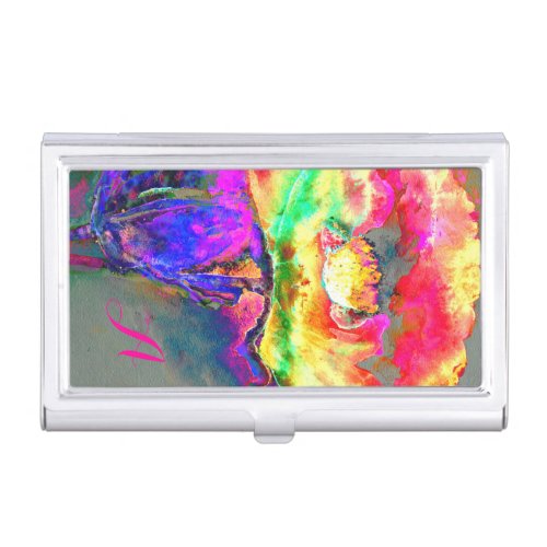 Yellow abstract poppy watercolor painting case for business cards