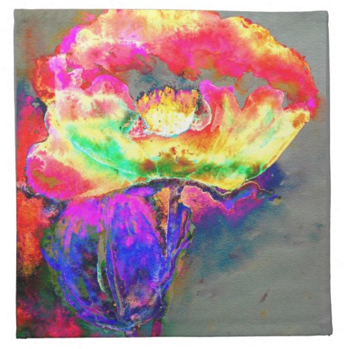 Yellow abstract poppy watercolor painting cloth napkin