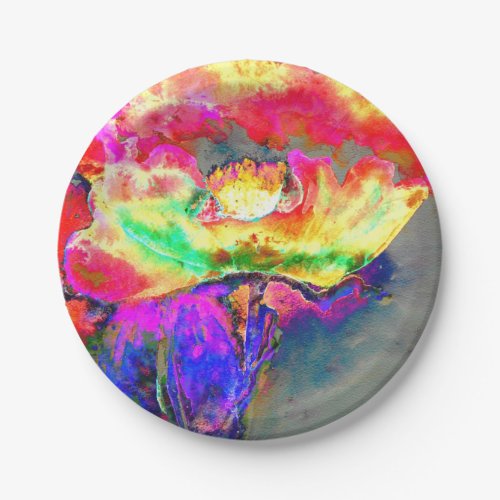 Yellow abstract poppy watercolor painting paper plates