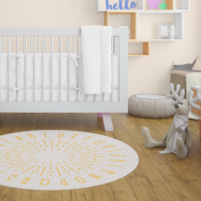 Yellow Abstract Sun Alphabet ABC Nursery Rug (Yellow Abstract Sun Alphabet ABC Nursery Rug)