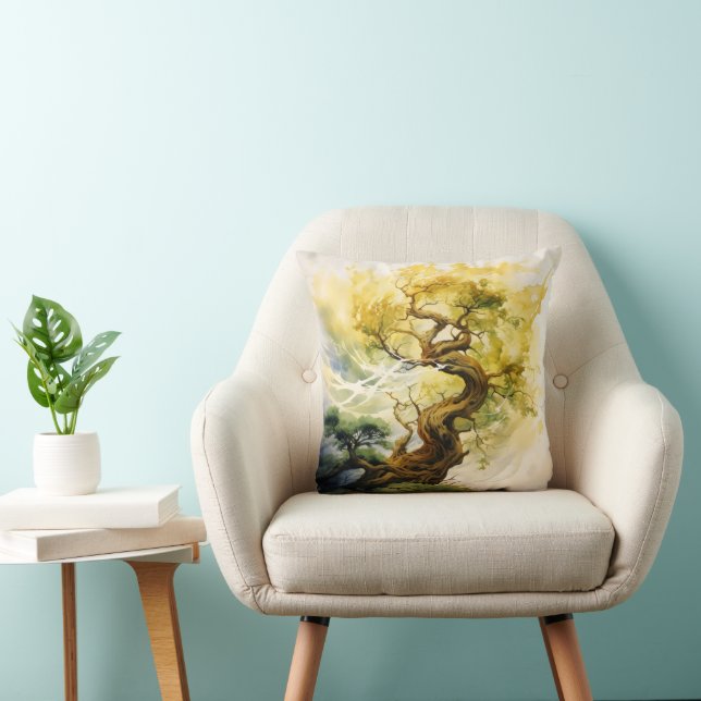 Yellow Abstract Tree Throw Pillow (Chair)